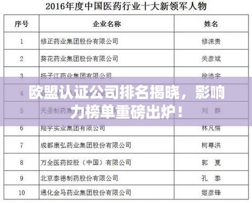 歐盟認(rèn)證公司排名揭曉，影響力榜單重磅出爐！
