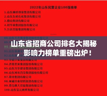 山東省招商公司排名大揭秘，影響力榜單重磅出爐！